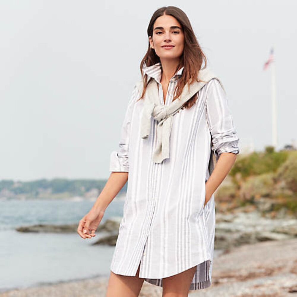 Women's Oxford Long Sleeve Button Front Shirt Dress, Size L, EUC